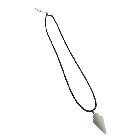 White Stone Pendant Pendulum Necklace On Black Cord Stylish Simple Design Spirit - Picture 3 of 6
